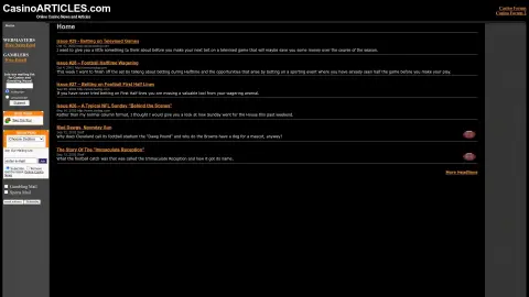 casinoarticles.com screenshot of startpage