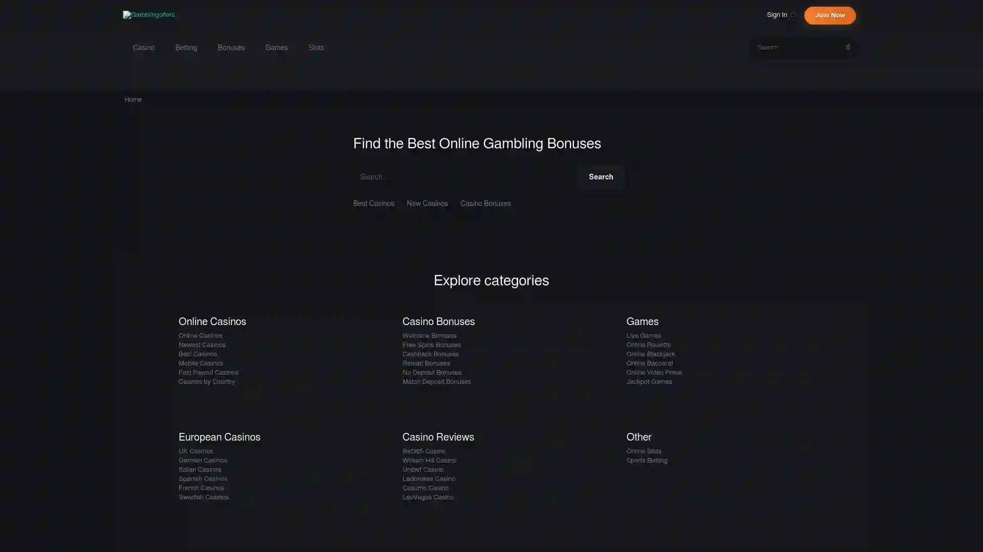casinoexpert.net screenshot of startpage