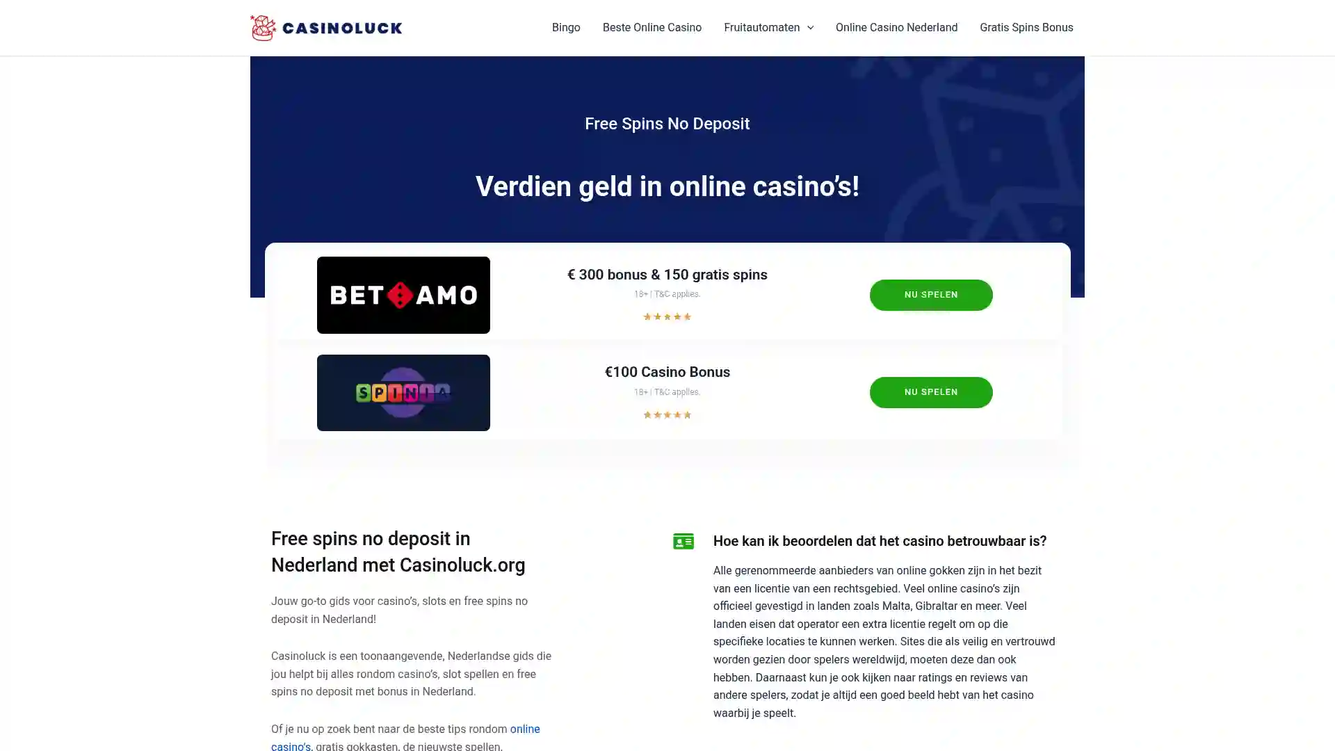 casinoluck.org screenshot of startpage