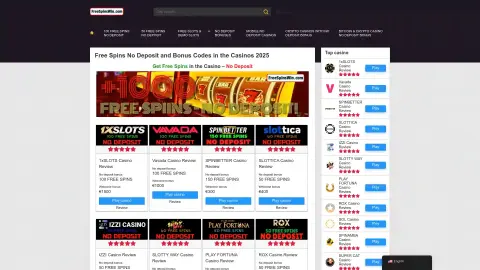freespinswin.com screenshot of startpage