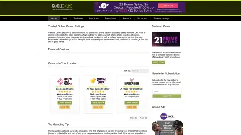 gambleonline.org screenshot of startpage