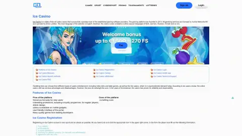 icecasino.casino screenshot of startpage