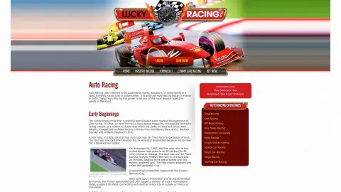 luckyracing.com screenshot of startpage