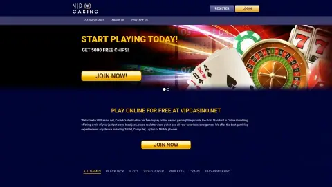vipcasino.net screenshot of startpage