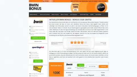 winbonus.com screenshot of startpage