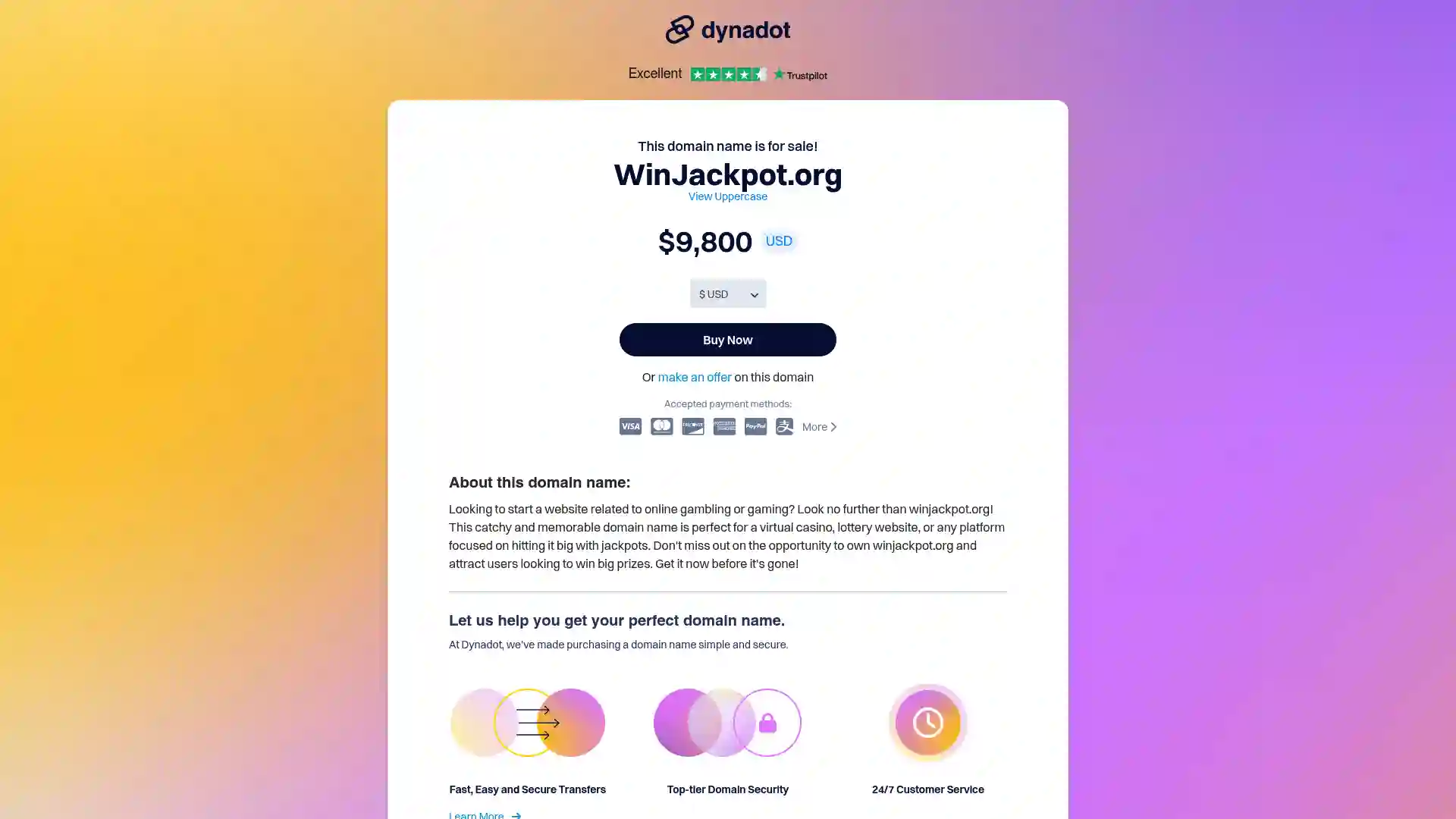 winjackpot.org screenshot of startpage