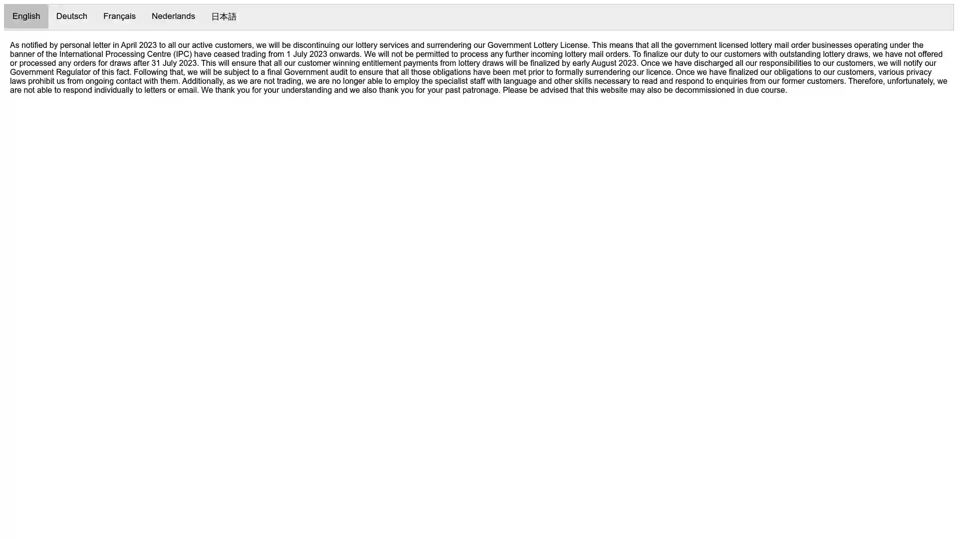 winnersjackpot.net screenshot of startpage